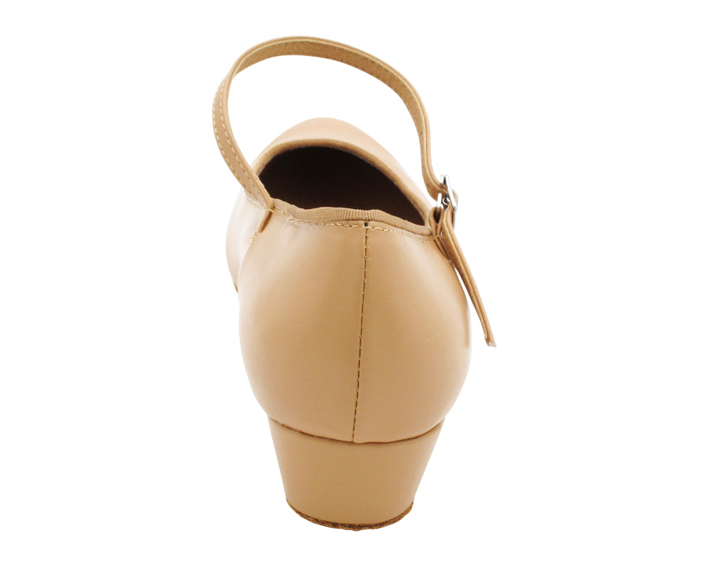 1682FT Beige Brown Leather with 1" Flat Heel in the photo