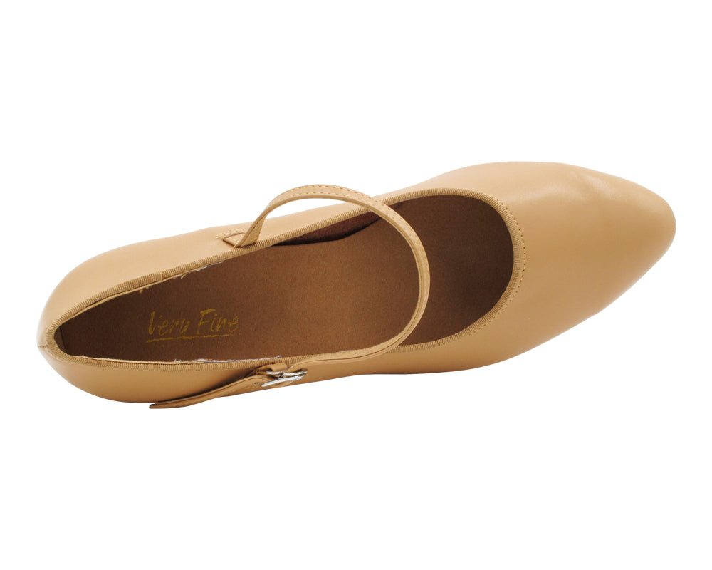 1682FT Beige Brown Leather with 1" Flat Heel in the photo