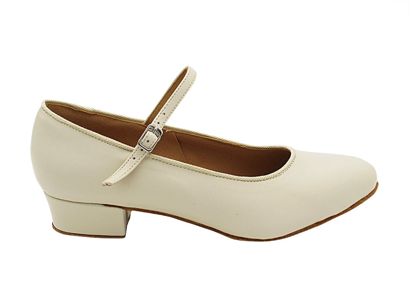 1682FT Light Beige Leather  with 1&quot; Flat Heel in the photo