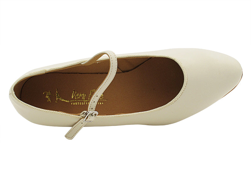 1682FT Light Beige Leather  with 1" Flat Heel in the photo
