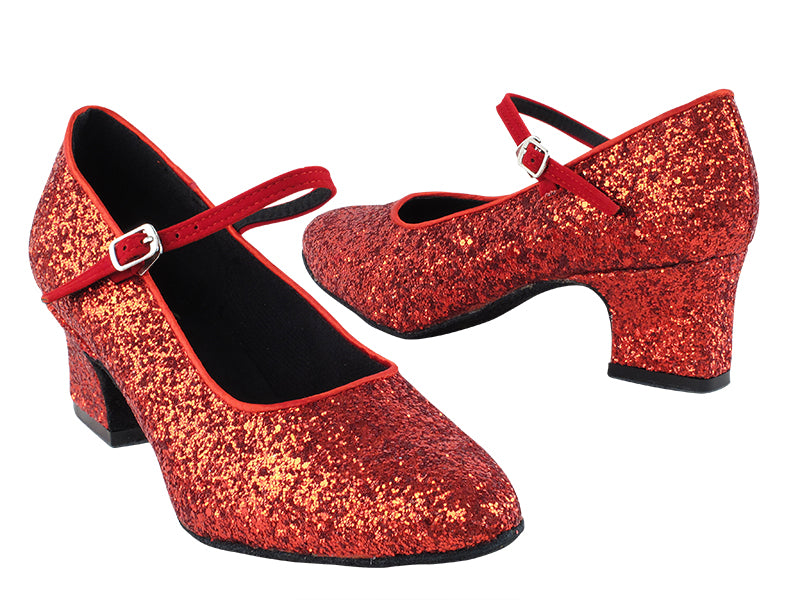 1682 10 Red Sparkle_228 Red Velvet Strap with 2&quot; Thick Cuban Heel in the photo