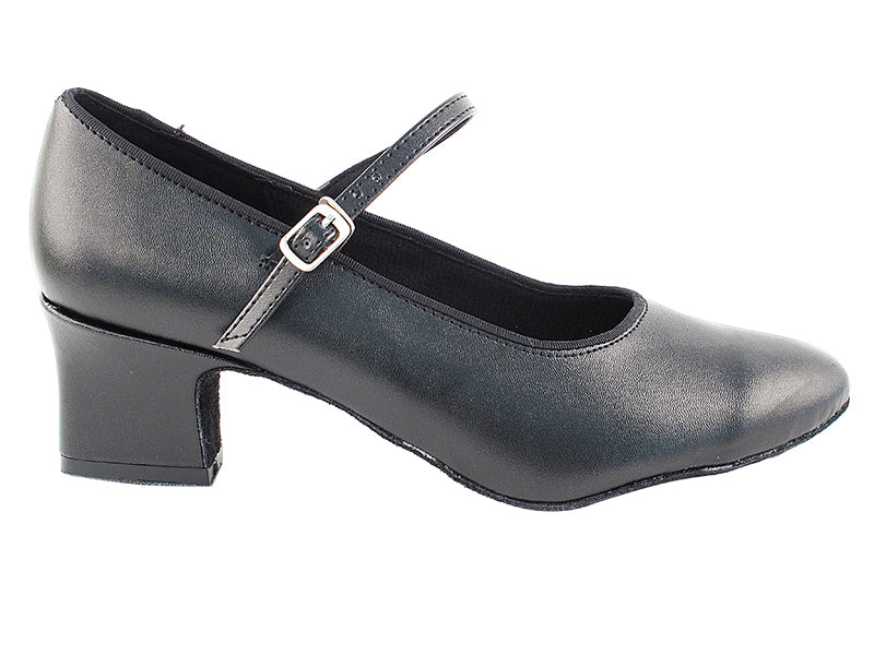 1682 Black Leather  &amp; Thick Cuban Heel