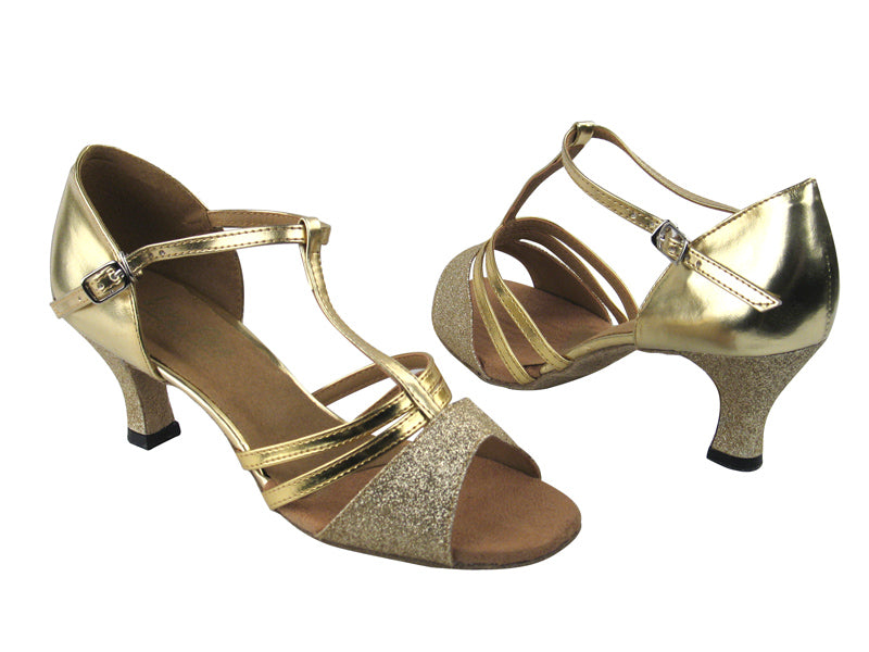 1683 125 Gold Stardust &amp; Gold Leather with 2.5&quot; Low Heel in the photo