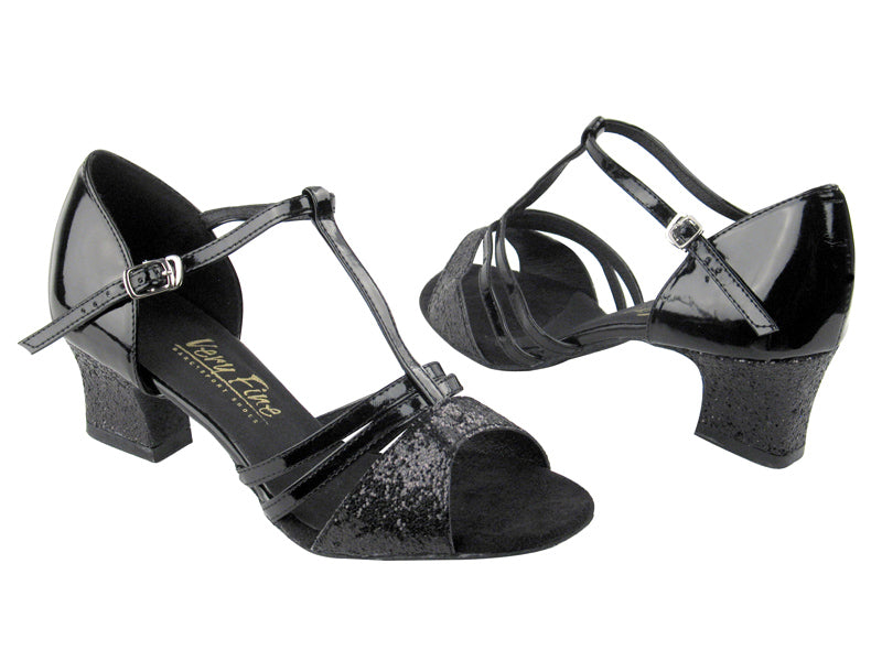 1683 12 Black Sparkle &amp; Black Patent with 2&quot; Thick Cuban Heel in the photo