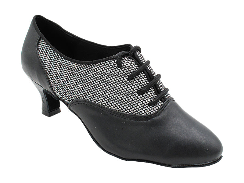 1688 Black Leather_Black Sparklenet with 2" Slim Heel (2899B) in the photo