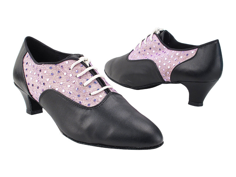 1688 Black Leather_F_B_68 Puerple Dots_M with 1.3&quot; Cuban Heel (387) in the photo