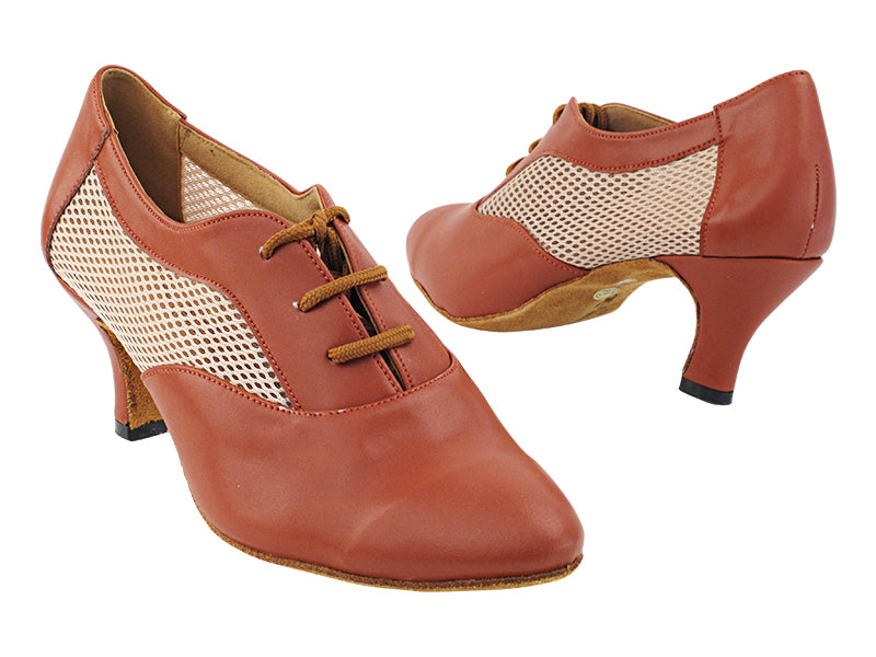 1690LEDSS Burgundy Brown Leather &amp; Brown Knit Mesh with 2.5&quot; Heel (2899) in the photo