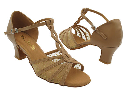 1692LEDSS 157 Beige Brown Leather_133 Gold Vine Brown Mesh with 2.2 INCH THICK CUBAN HEEL (2317) in the photo