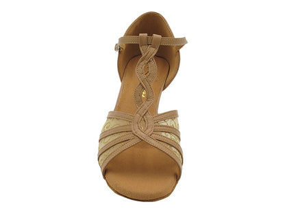 1692LEDSS 157 Beige Brown Leather_133 Gold Vine Brown Mesh with 2.2 INCH THICK CUBAN HEEL (2317) in the photo