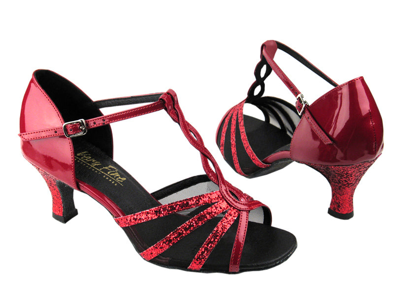 1692 Red Sparkle & Red Patent with 2.5" Low Heel in the photo