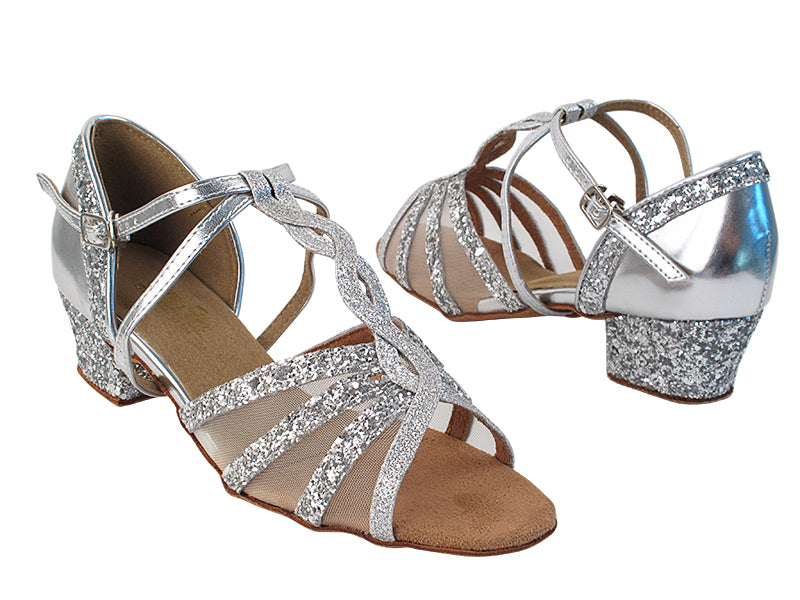 1692 Silver Sparkle_FBT_H_Stardust_T_Leather X-Strap Arch_B_Flesh Mesh with 1.5&quot; Heel in the photo