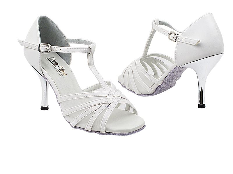 1692 White Leather_White Mesh_3_slim with 3&quot; Slim Silver Plated Heel in the photo