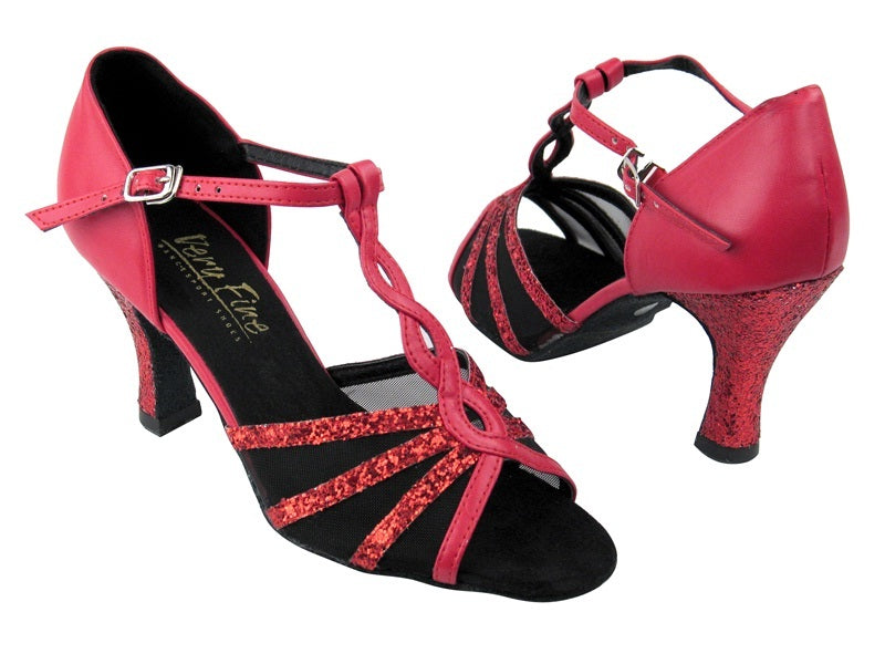 1692 10 Red Sparkle_211 Red Leather_Black Mesh with 3&quot; heel in the photo
