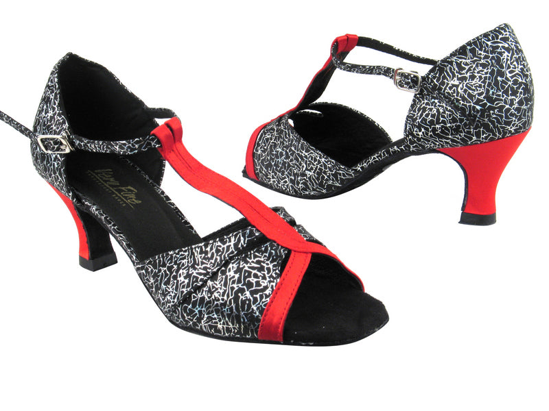 1703 102 Black Flower Satin_112 Red Satin_T_H with 2.5" Heel in the photo