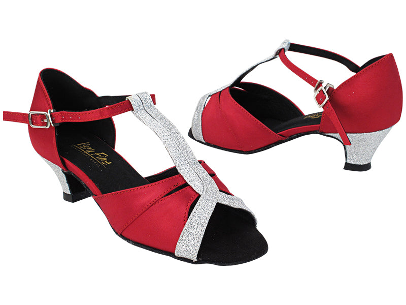 1703 268 Dark Red Satin_126 Silver Stardust_T_H with 1.3&quot; Cuban Heel (387) in the photo