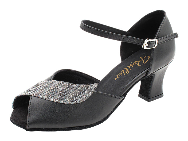 1704 Black Leather_105 Glitter Black Trim with 2.2 INCH THICK CUBAN HEEL (318) in the photo