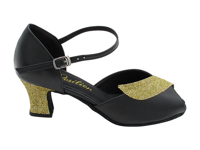 1704 Black Leather &amp; 113 Gold Scale Trim with 2.2 INCH THICK CUBAN HEEL (2317) in the photo