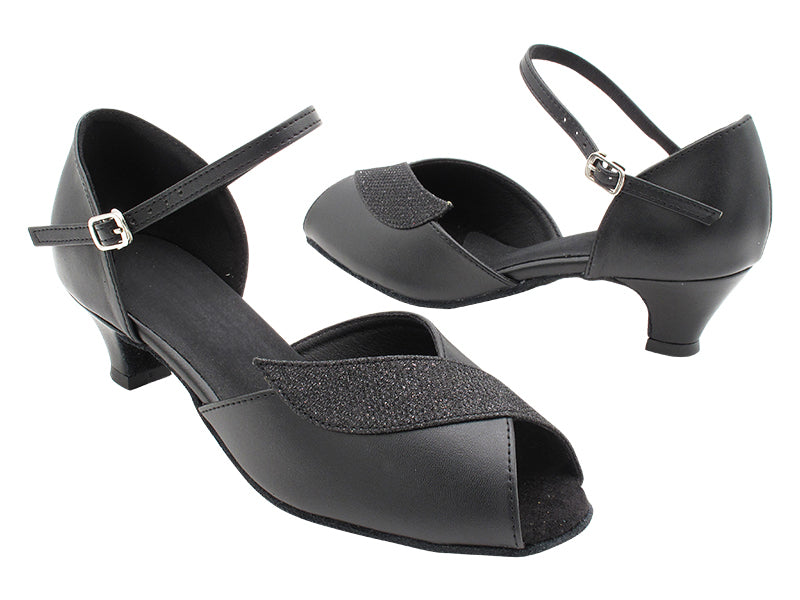 1704 Black Leather &amp; Black Glitter Trim with 1.3&quot; Cuban Heel (387) in the photo