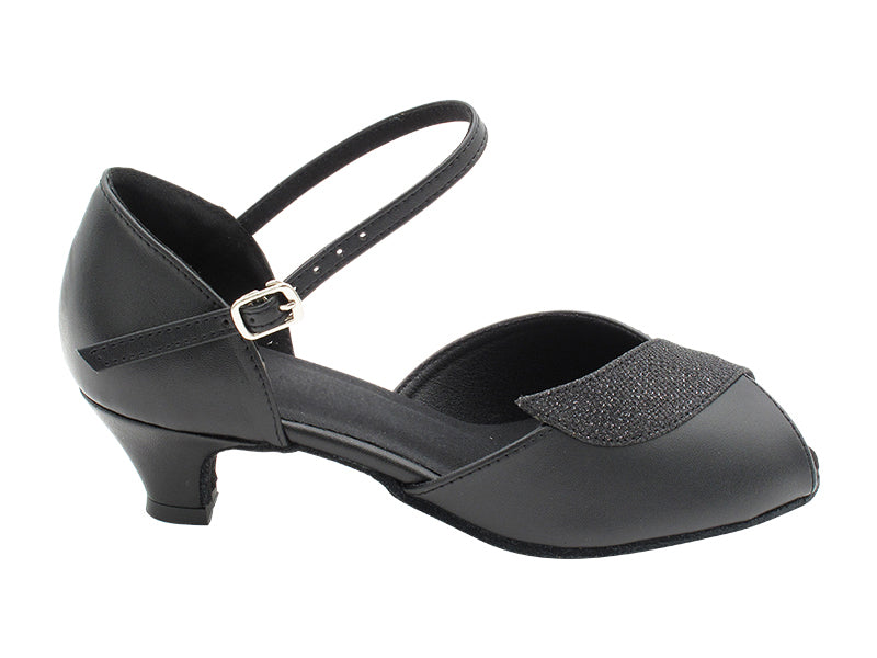 1704 Black Leather &amp; Black Glitter Trim with 1.3&quot; Cuban Heel (387) in the photo