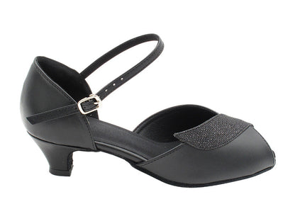 1704 Black Leather &amp; Black Glitter Trim with 1.3&quot; Cuban Heel (387) in the photo