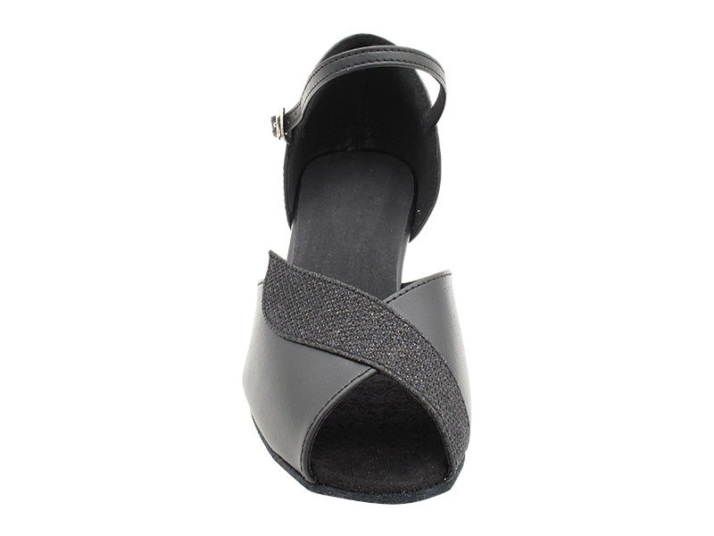 1704 Black Leather &amp; Black Glitter Trim with 1.3&quot; Cuban Heel (387) in the photo
