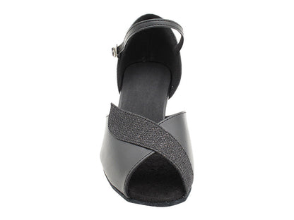 1704 Black Leather &amp; Black Glitter Trim with 1.3&quot; Cuban Heel (387) in the photo