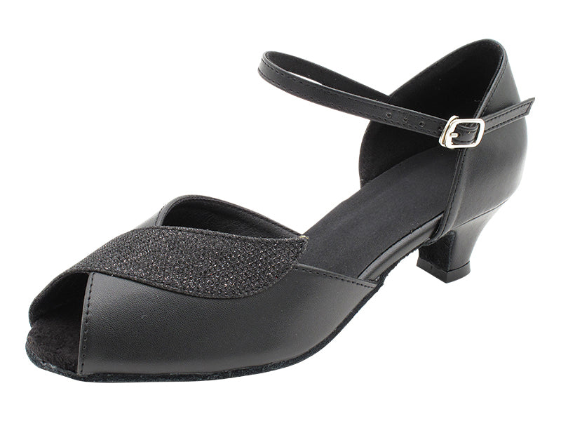 1704 Black Leather &amp; Black Glitter Trim with 1.3&quot; Cuban Heel (387) in the photo