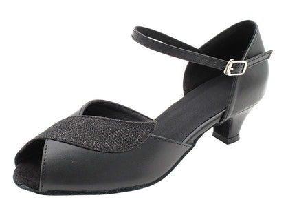 1704 Black Leather &amp; Black Glitter Trim with 1.3&quot; Cuban Heel (387) in the photo