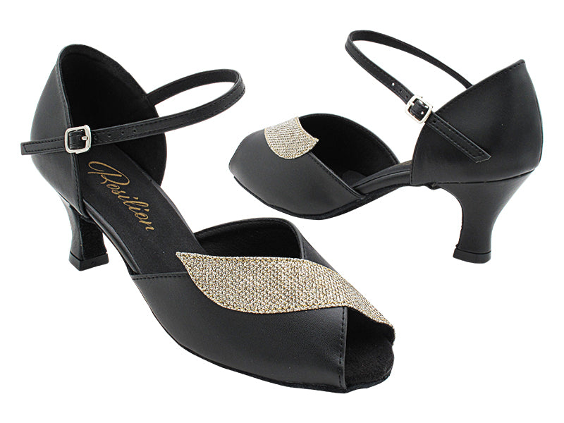 1704 Black Leather_276 Champagne Glitter Trim with 2.5&quot; Heel (2899) in the photo