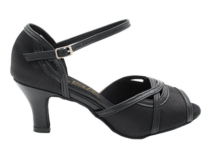 1706 Black Satin &amp; Black Leather Trim with 2.5" Heel (2899) in the photo