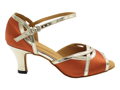 1706 Dark Tan Satin &amp; Shiny Gold Trim with 2.5&quot; Heel (2899) in the photo