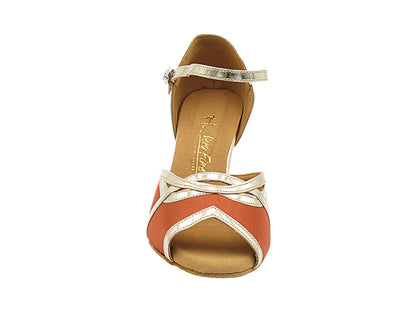 1706 Dark Tan Satin &amp; Shiny Gold Trim with 2.5&quot; Heel (2899) in the photo