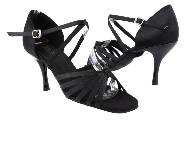 1716 Black Satin with 3&quot; Slim Black Plated Heel in the photo