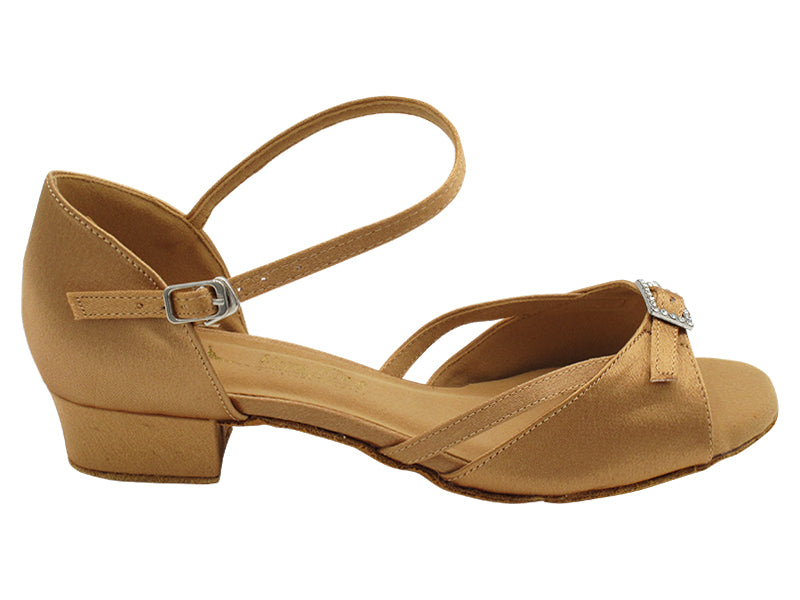 1720FT Tan Satin with 1&quot; Flat Heel in the photo