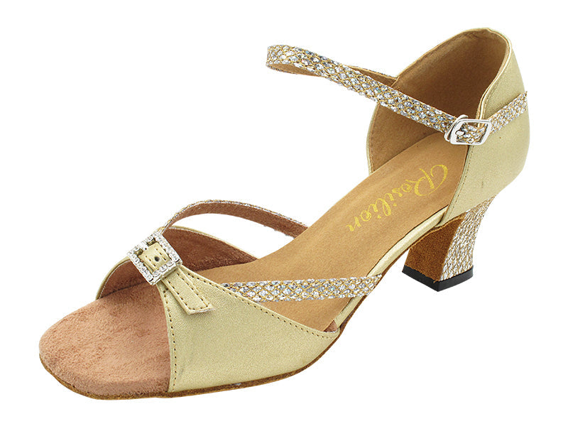 1720 57 Light Gold Leather_B &amp; 74 Gold Sparklenet Trim_S_H with 2.2 INCH THICK CUBAN HEEL (2317) in the photo