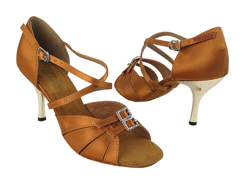 1724 236 Dark Tan Satin  with 3&quot; Slim Gold Plated Heel (382) in the photo