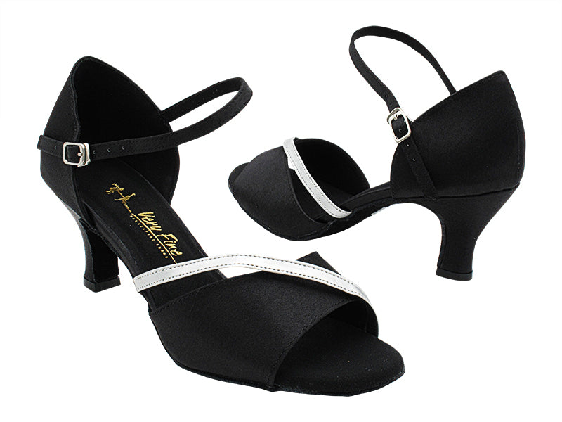 1734 Black Satin &amp; Light Silver Leather Trim with 2.5&quot; Heel (2899) in the photo