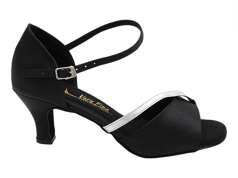 1734 Black Satin &amp; Light Silver Leather Trim with 2.5&quot; Heel (2899) in the photo