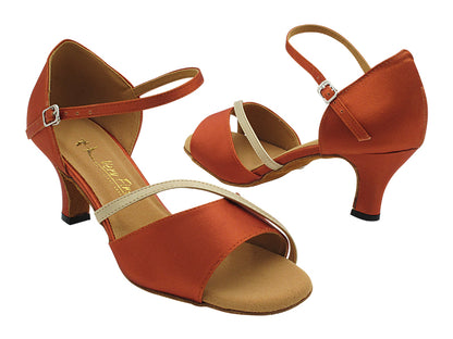 1734 Dark Tan Satin &amp; Light Gold Leather Trim with 2.5&quot; Heel (2899) in the photo