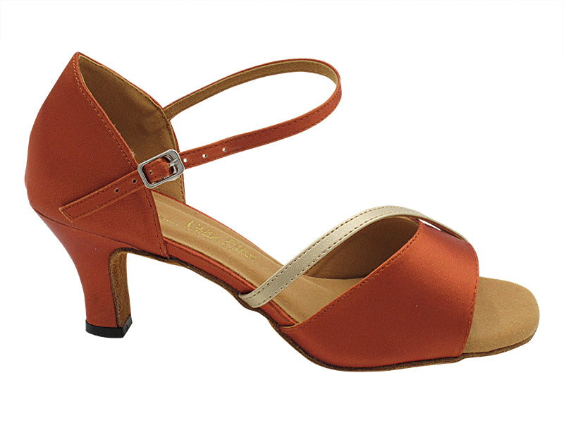 1734 Dark Tan Satin &amp; Light Gold Leather Trim with 2.5&quot; Heel (2899) in the photo