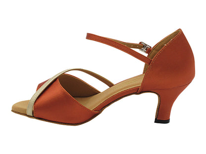 1734 Dark Tan Satin &amp; Light Gold Leather Trim with 2.5&quot; Heel (2899) in the photo