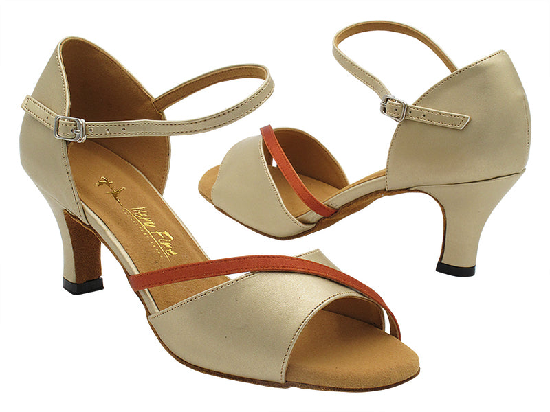 1734 Light Gold Leather_Dark Tan Satin Trim with 2.5&quot; Heel (2899) in the photo