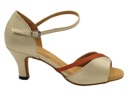 1734 Light Gold Leather_Dark Tan Satin Trim with 2.5&quot; Heel (2899) in the photo