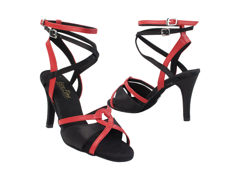 1737 38 Black Satin_211 Red PU_T_S_5009 BackStrap with 3.5" Stiletto Heel in the photo
