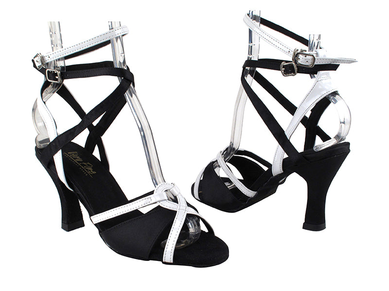 1737 Black Satin_White Patent_5009 BackStrap with 3&quot; Heel in the photo