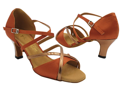 1740 Dark Tan Satin &amp; Dark Tan Gold Trim  with 2.5&quot; Heel (2899) in the photo