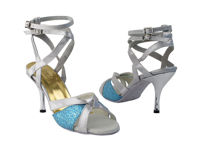 1748 259 Silver Satin_280 Blue Scale_5009 BackStraps with 3&quot; Slim Silver Plated Heel in the photo