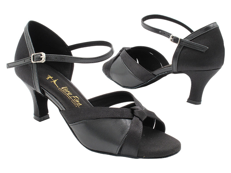 1748 Black Satin &amp; Black Leather  with 2.5" Heel (2899) in the photo