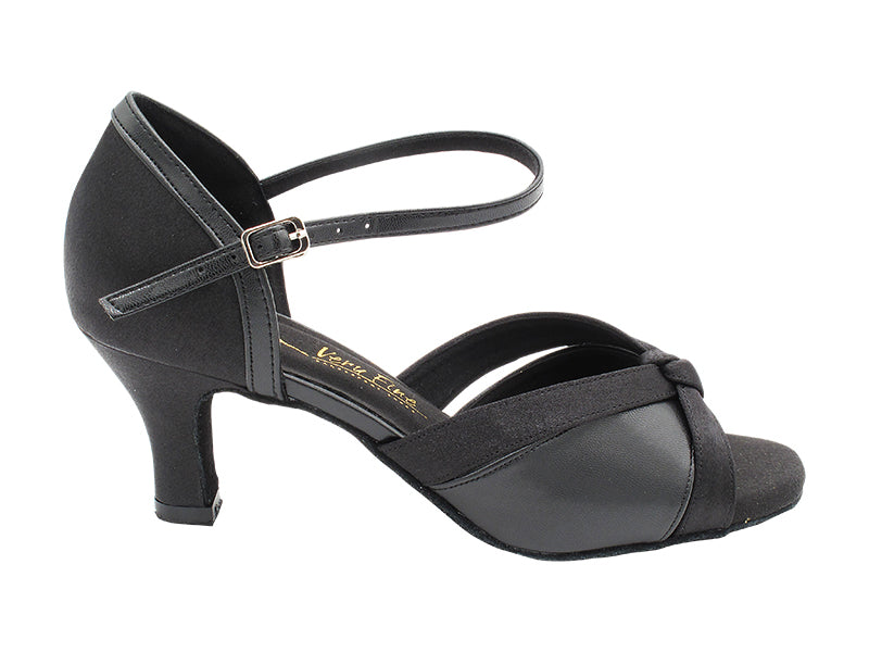 1748 Black Satin &amp; Black Leather  with 2.5" Heel (2899) in the photo