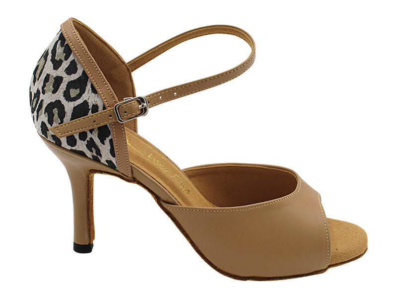 1780LEDSS Beige Brown Leather &amp; Leopard Satin Back with 3&quot; Slim Heel (6646) in the photo